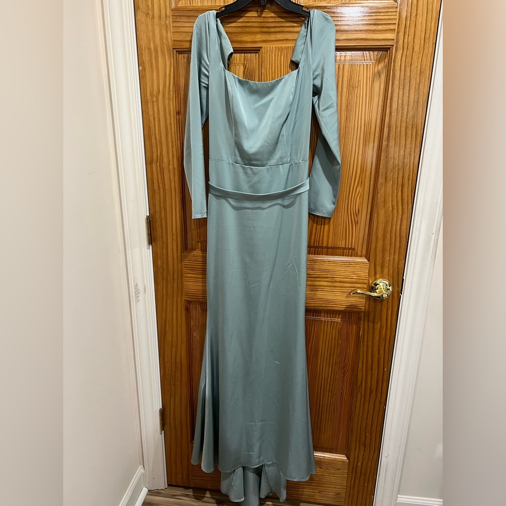 Light blue ABBY floor length formal gown.